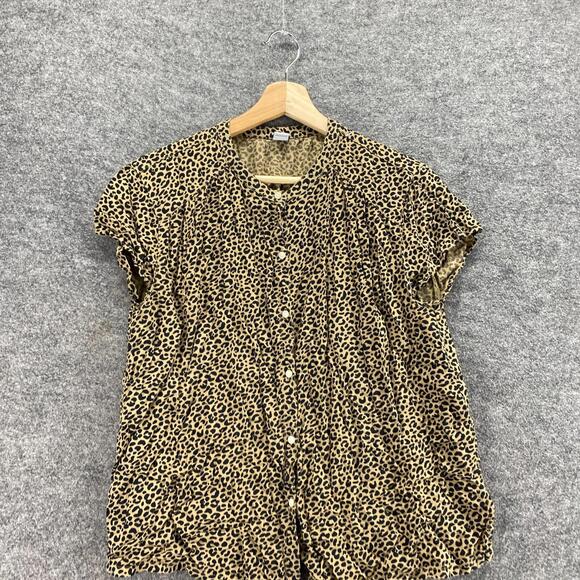 Old Navy Top Women S Small Brown Animal Print Button Up Crew Neck Short Sleeve - Picture 3 of 9